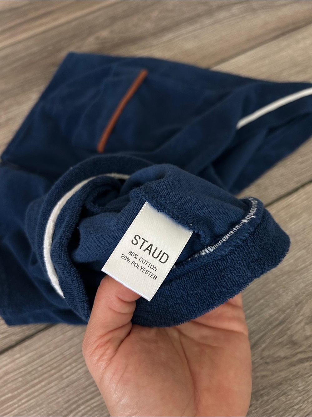 STAUD Navy Shorts with Brown and White Trim - Picture 4 of 5